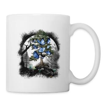 Wald mystisch Schmetterlinge Frühling Waldtiere - Tasse - Weiß - Rechts