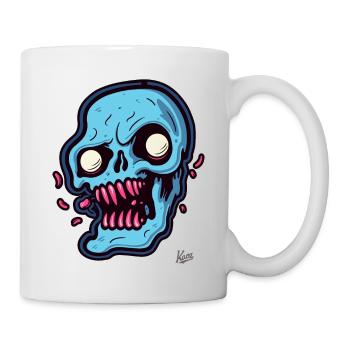 abstrakter blauer Totenkopf - Tasse - Weiß - Rechts