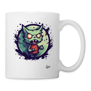 Dessin animé cool d’un chat enragé agacé - Mug blanc - blanc - Droite