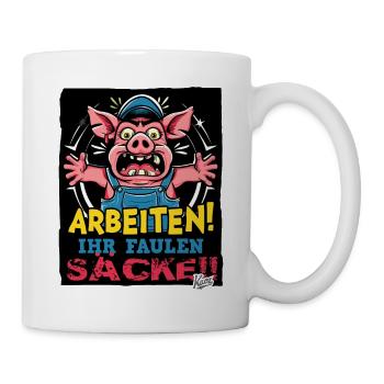 Cochon contremaître, travaillant ses sacs paresseux - Mug blanc - blanc - Droite
