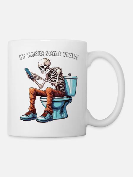 SKELETON TOILET ÇA PREND DU TEMPS - Mug blanc - blanc