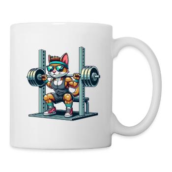 Chat de dessin animé cool accroupi dans le gymnase - Mug blanc - blanc - Droite