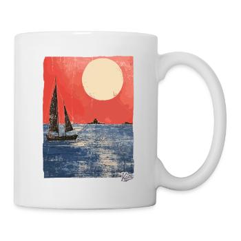 Sonnenuntergang und Segelboot im Ozean - Tasse - Weiß - Rechts