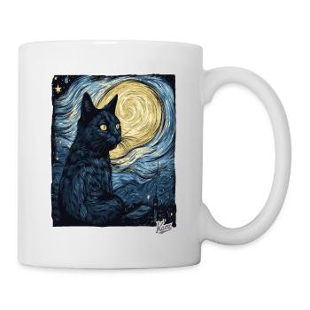 Sternennacht und Schwarze Katze - Tasse - Weiß - Rechts