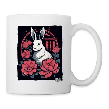 Asiatische Rosen und ein Weißes Häschen - Tasse - Weiß - Rechts