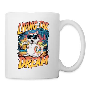 chat et biere, vivre un reve - humour - Mug blanc - blanc - Droite