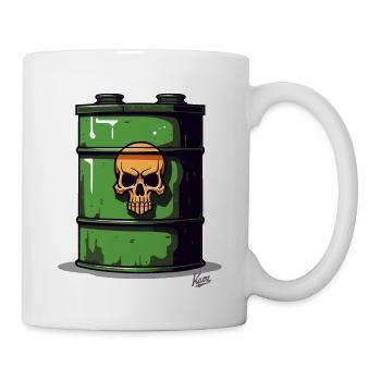 Comic-Tonnen: Giftmüllfass mit orangem Totenkopf - Tasse - Weiß - Rechts