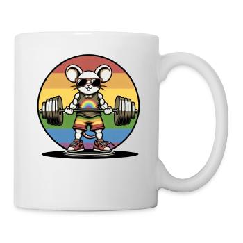 Cool Rainbow Mouse Lifting In The Gym - Mug - white - Right