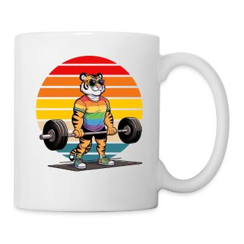 Cool Rainbow Tiger Deadlifting In The Gym - Mug - white - Right