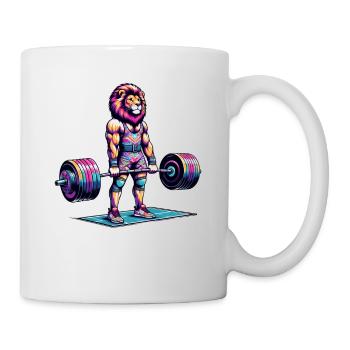 Rainbow Lion Deadlifting in the Gym - Mug - white - Right