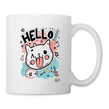 Mignon petit chat blanc dit bonjour - Mug blanc - blanc - Droite
