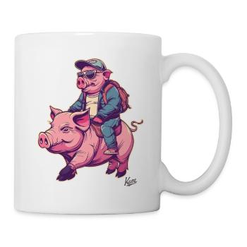 Ein Schwein reitet auf einem anderen Schwein - Tasse - Weiß - Rechts