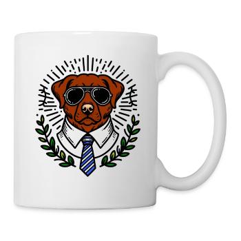 Cool Dog avec lunettes de soleil et cravate - Hund - Mug blanc - blanc - Droite
