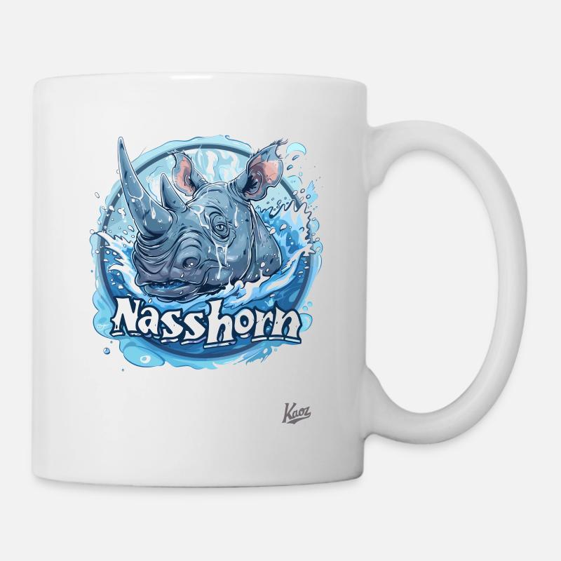 Ein Nasshorn: Das Nashorn im Wasser - Tasse - Weiß
