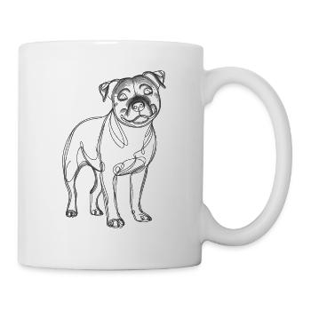 Line Art Staffordshire Bullterrier Staffy - Tasse - Weiß - Rechts