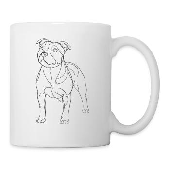 Line Art Staffordshire Bullterrier Staffy - Tasse - Weiß - Rechts