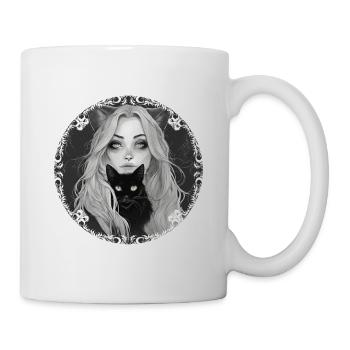 Witch With Her Loyal Companion The Black Cat. - Mug - white - Right