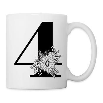 Nummer 4 Schwarze Blumen - 4. Blumenjubiläum - Tasse - Weiß - Rechts