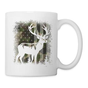 Camo US Flag Deer Elk Buck Camoflage Hunting - Mug - white - Right
