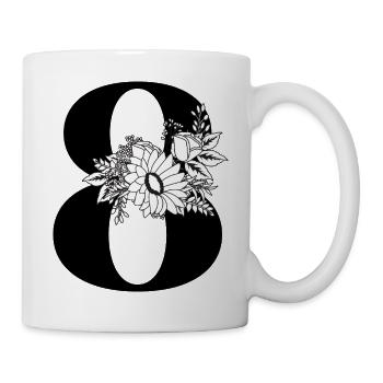 Numéro 8 floral noir -8e anniversaire floral - Mug blanc - blanc - Droite
