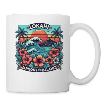 Lokahi - Hawaiianische Welle & Sonnenuntergang Harmonie Design - Tasse - Weiß - Rechts