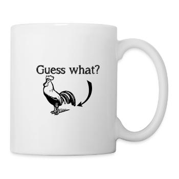Rate mal, was für ein Hühnerhintern. Lustiger Tierhahn-Witz - Tasse - Weiß - Rechts