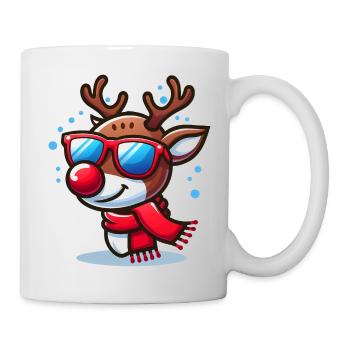 Renne avec lunettes et écharpe de Noël - Mug blanc - blanc - Droite