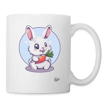 Süß, lustig, glücklicher Hase mit Karotte - Tasse - Weiß - Rechts