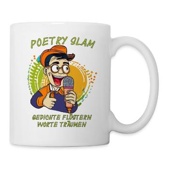 MANN MIKROFON POETRY SLAM GEDICHTE - Tasse - Weiß - Rechts