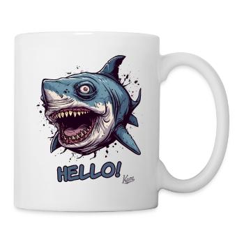 Lustiger gruseliger Zombie-Hai sagt Hallo - Tasse - Weiß - Rechts