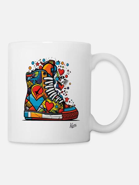 Funky Graffiti: Bunte Sneaker mit Herzen - Tasse - Weiß