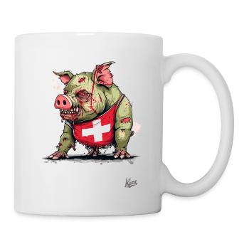 Schweizer Flagge: Zombie-Schwein - Tasse - Weiß - Rechts