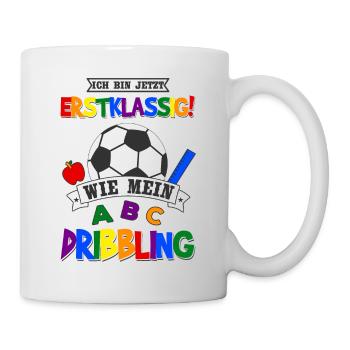 Schulanfang Fußball Schulkind Einschulung Geschenk - Tasse - Weiß - Rechts