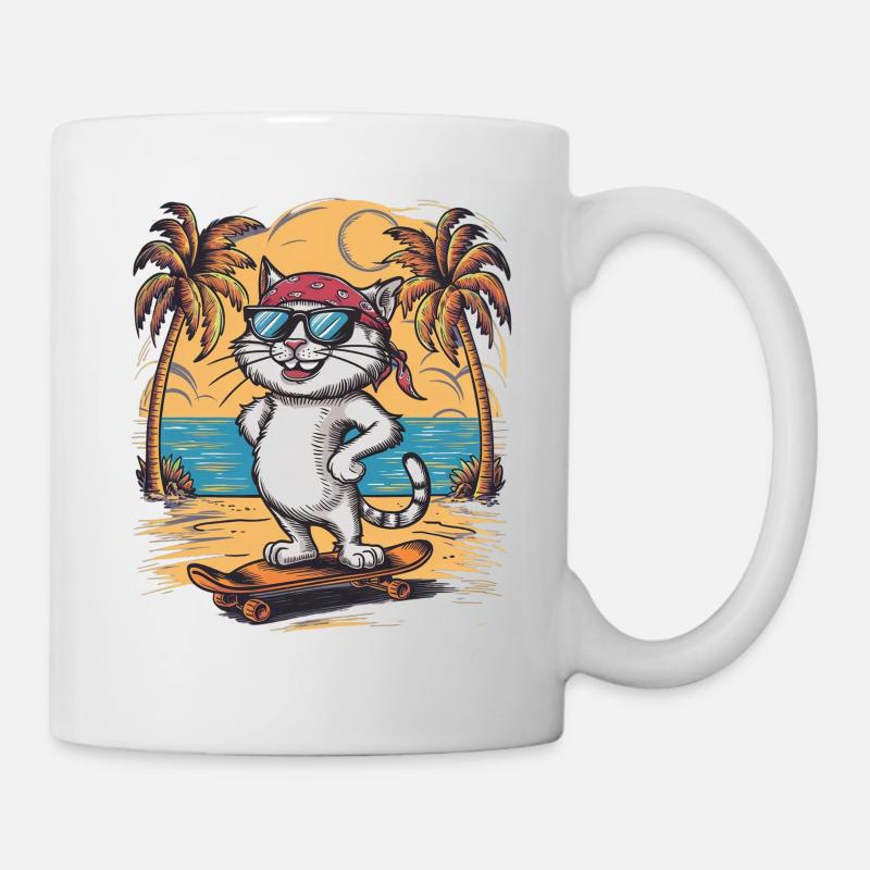 chat skate - chaton mignon et cool - Mug blanc - blanc