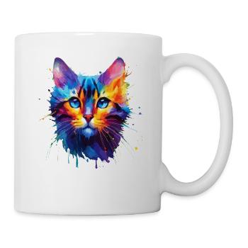 Bunte Splash Art Bengalische Katze - Tasse - Weiß - Rechts