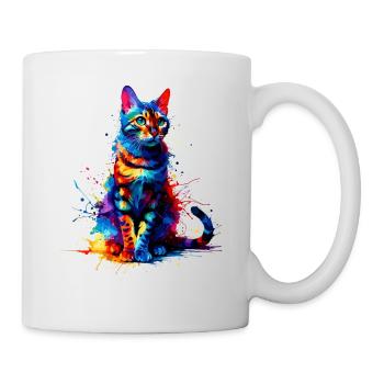 Bunte Splash Art Bengalische Katze - Tasse - Weiß - Rechts