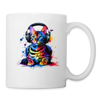 Bunte Splash Art Kopfhörer Bengalische Katze - Tasse - Weiß - Rechts