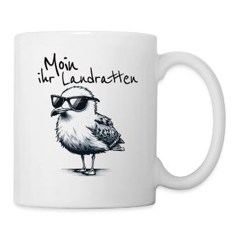 Moin ihr Landratten Lustiger Möwe Spruch - Tasse - Weiß - Rechts