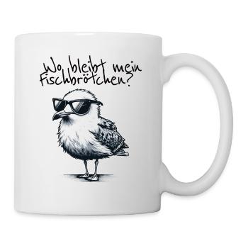 Wo bleibt mein Fischbrötchen Coole Möwe Spruch - Tasse - Weiß - Rechts