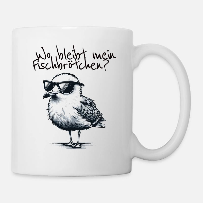 Wo bleibt mein Fischbrötchen Coole Möwe Spruch - Tasse - Weiß
