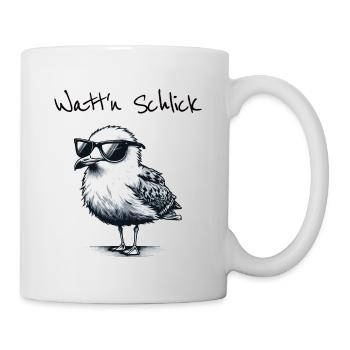 Watt'n Schlick Lustige Wattwanderung Möwe Spruch - Tasse - Weiß - Rechts