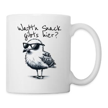 Watt'n Snack gibts hier Coole Möwe Nordsee Spruch - Tasse - Weiß - Rechts