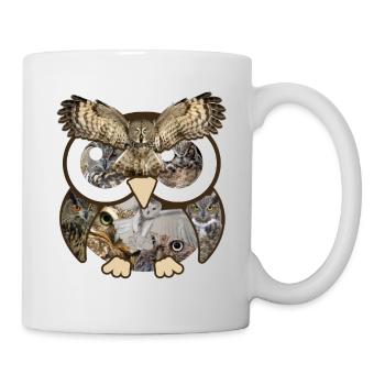 Hiboux Photos Collage Grands Yeux Mignon Oiseau Nocturne - Mug blanc - blanc - Droite