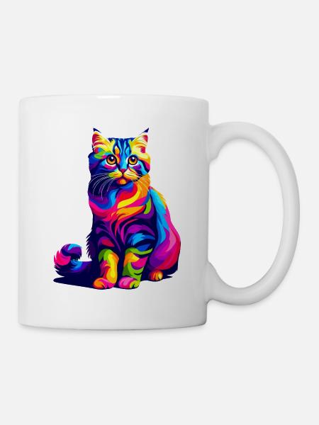 Bunte Pop Art American Curl - Tasse - Weiß