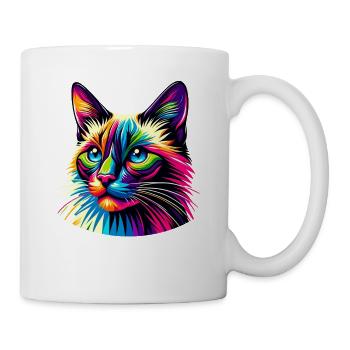 Chat Balinais Pop Art Coloré À Poil Long - Mug blanc - blanc - Droite