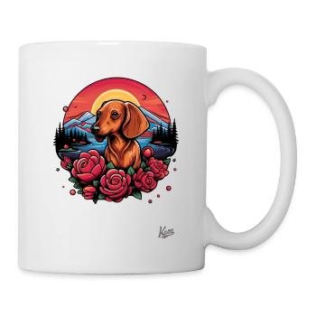 Sonnenuntergang und Dackel der Rosen: Natur-Liebe - Tasse - Weiß - Rechts