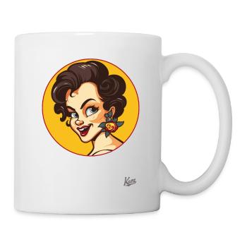 Die süße Schönheit: Retro-Cartoon-Frau mit Pfiff - Tasse - Weiß - Rechts