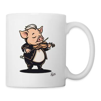 klassische Musik und ein Schwein mit Geige - Tasse - Weiß - Rechts