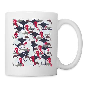 Ray, shark, dolphin, sea turtle, seahorse - Mug - white - Right