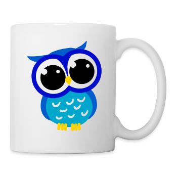 Cute Cartoon Blue Owl Hoot Nocturnal Predator Bird - Mug - white - Right